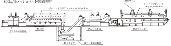 800kg/hr メッシュベルト型熱処理炉